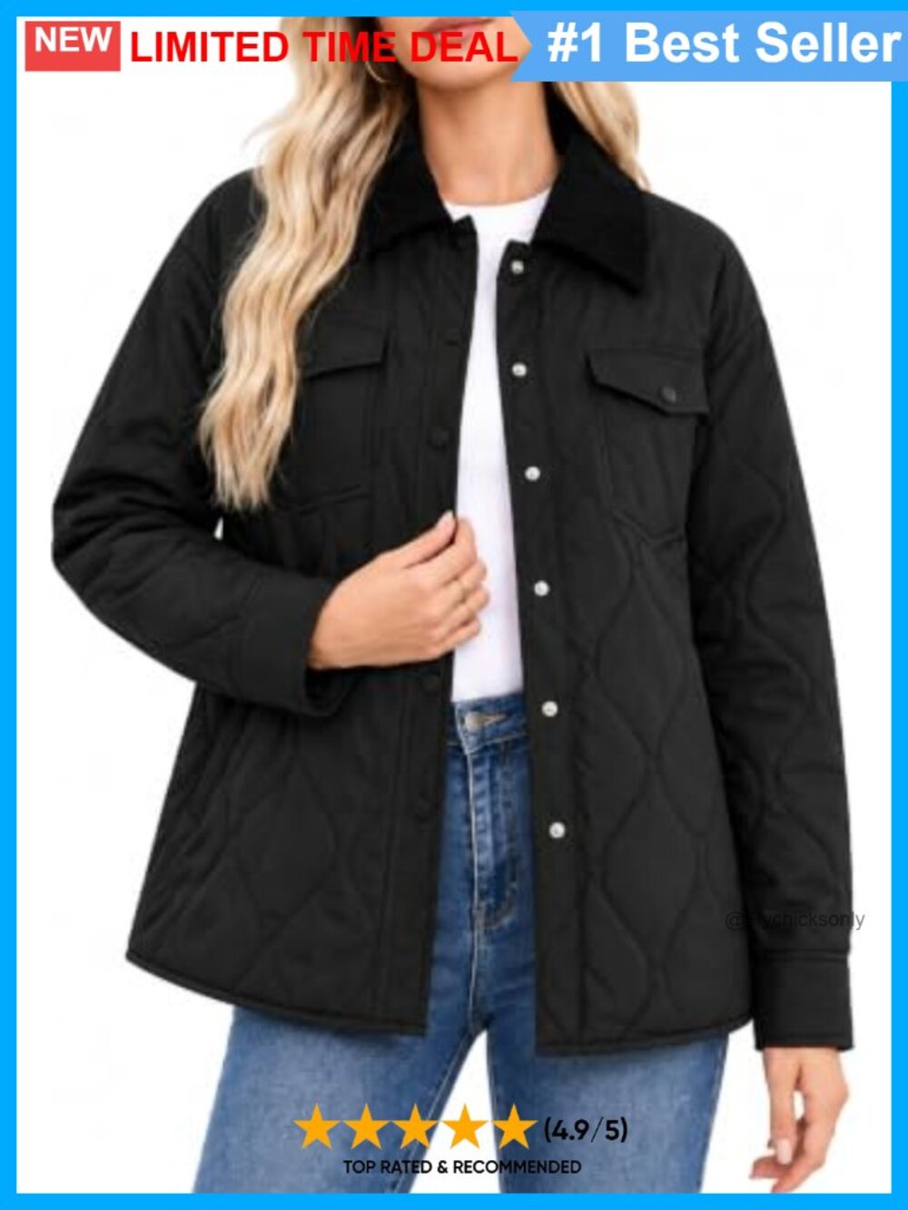 Quilted Snap Button Barn Jacket Corduroy Collar Lightweight Cropped